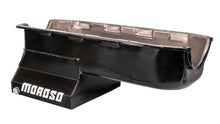 Load image into Gallery viewer, Moroso Pre-85 Chevrolet SBC (w/2 Piece Rear Main Seal) Wet Sump 7qt 8.25in Steel Oil Pan - Black - Installation View