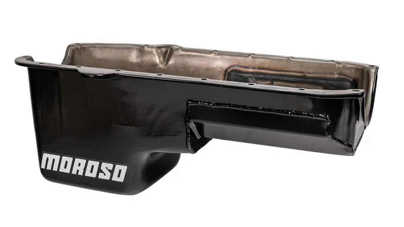 Moroso Pre-85 Chevrolet Small Block (w/Driver Side Dipstick) Wet Sump 6qt 8.25in Steel Oil Pan - Blk - Side View