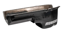 Load image into Gallery viewer, Moroso Pre-85 Chevrolet Small Block (w/Driver Side Dipstick) Wet Sump 6qt 8.25in Steel Oil Pan - Blk - Installation View