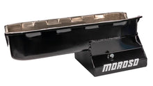 Load image into Gallery viewer, Moroso Pre-85 Chevrolet Small Block (w/Driver Side Dipstick) Wet Sump 7qt 8.25in Steel Oil Pan - Blk - Side View