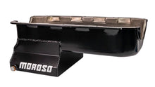 Load image into Gallery viewer, Moroso Pre-85 Chevrolet Small Block (w/Driver Side Dipstick) Wet Sump 7qt 8.25in Steel Oil Pan - Blk - Installation View