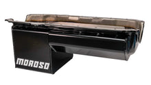 Load image into Gallery viewer, Moroso Pre-85 Chevrolet Small Block/Dart SHP Power Pouch Wet Sump 7qt 8.25in Steel Oil Pan - Black - Installation View