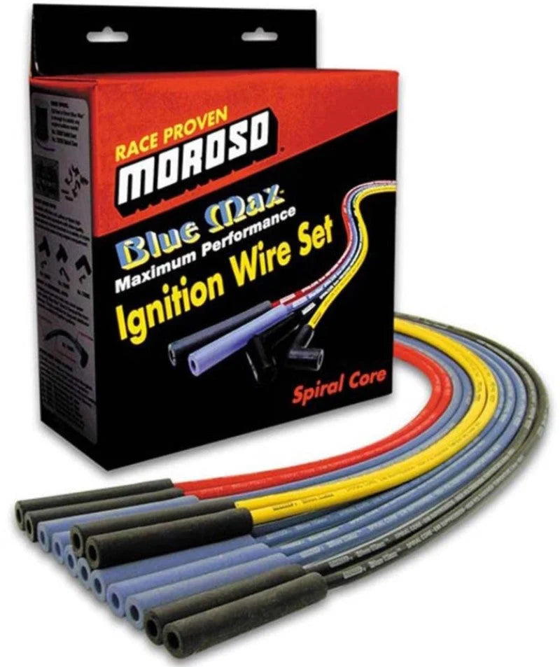 Moroso Universal Ignition Wire Set - Blue Max - Spiral Core - Unsleeved - 90 Degree - Red - Side View