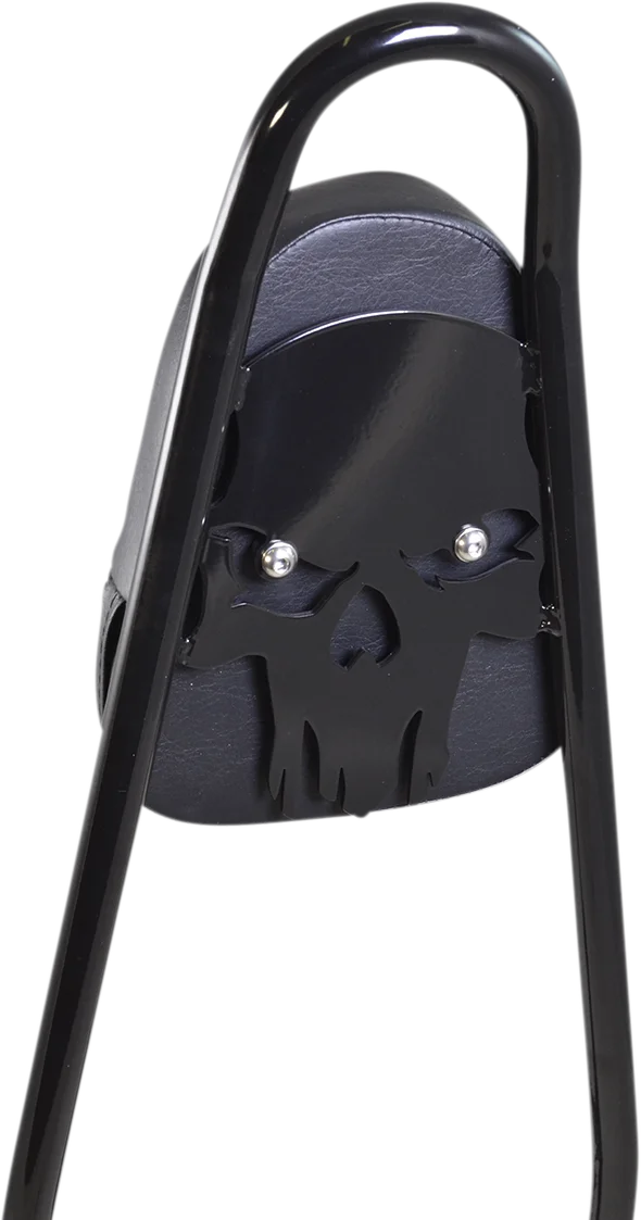 Motherwell One-Piece Sissy Bar - Gloss Black - Skull - With Pad 156T18-GB-SK-WP - Back View
