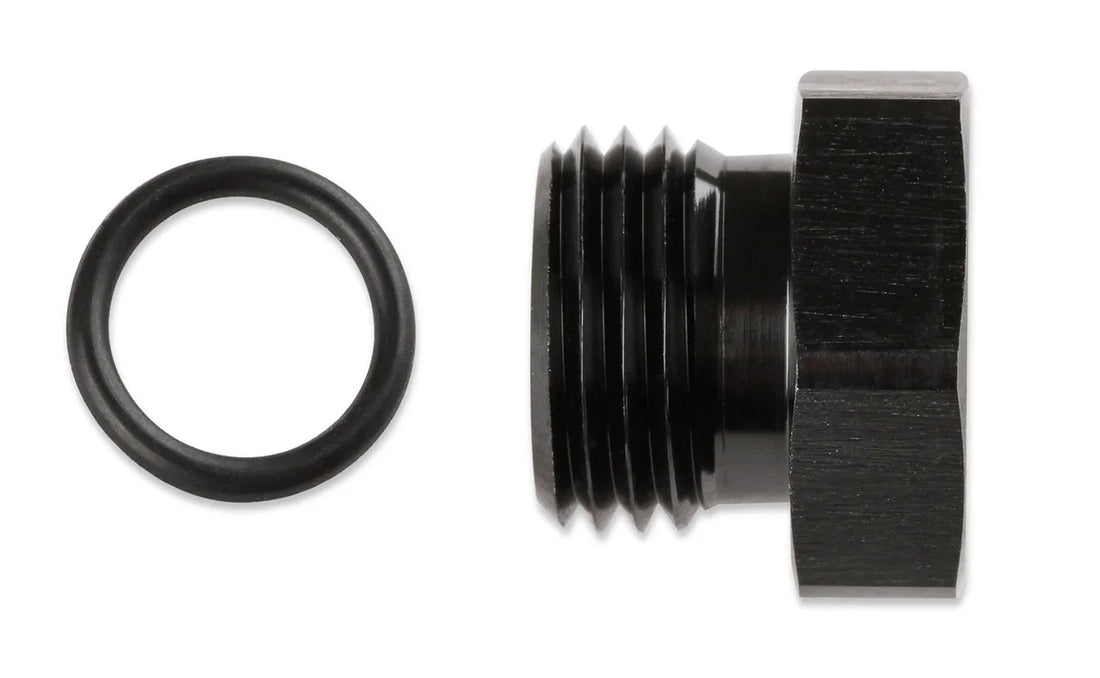 Mr Gasket -6 AN Port Plug with O-Ring Seal, Black Anodized Aluminum - 2 pieces 481406-BL - Detail View