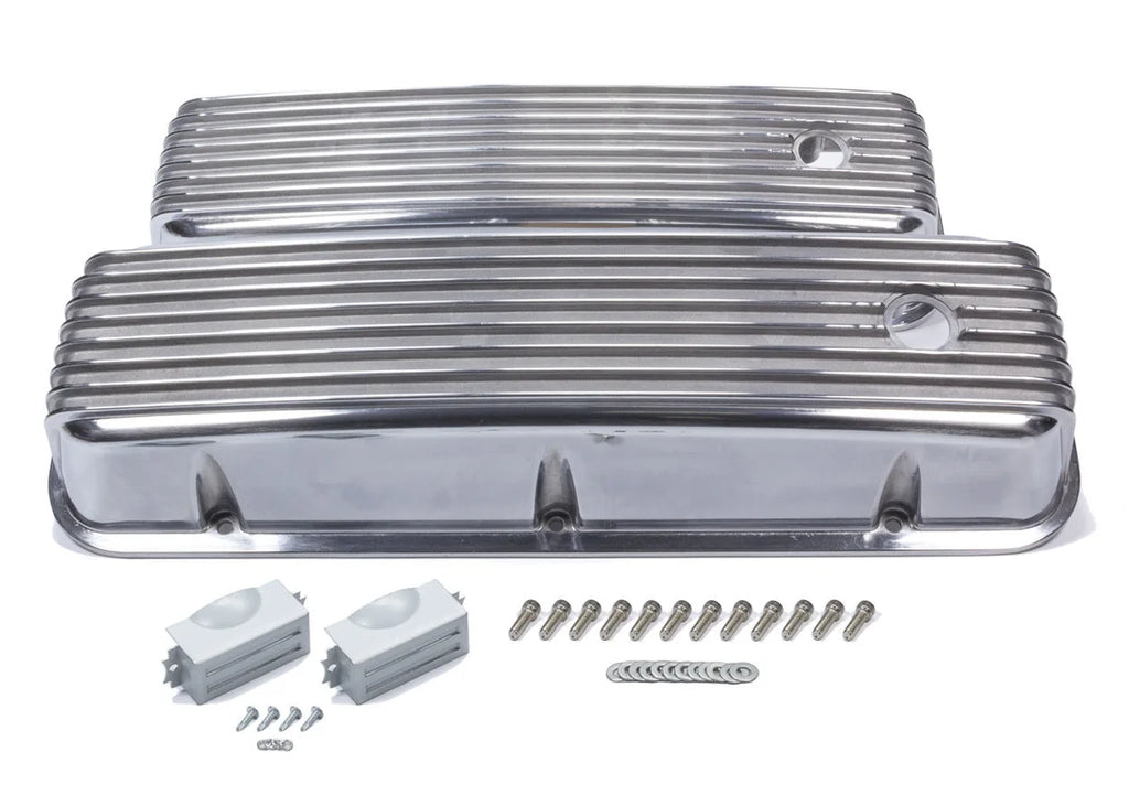 Mr Gasket Cast Alm Valve Cover Set Finned Style Pol. 6859G fits BBC