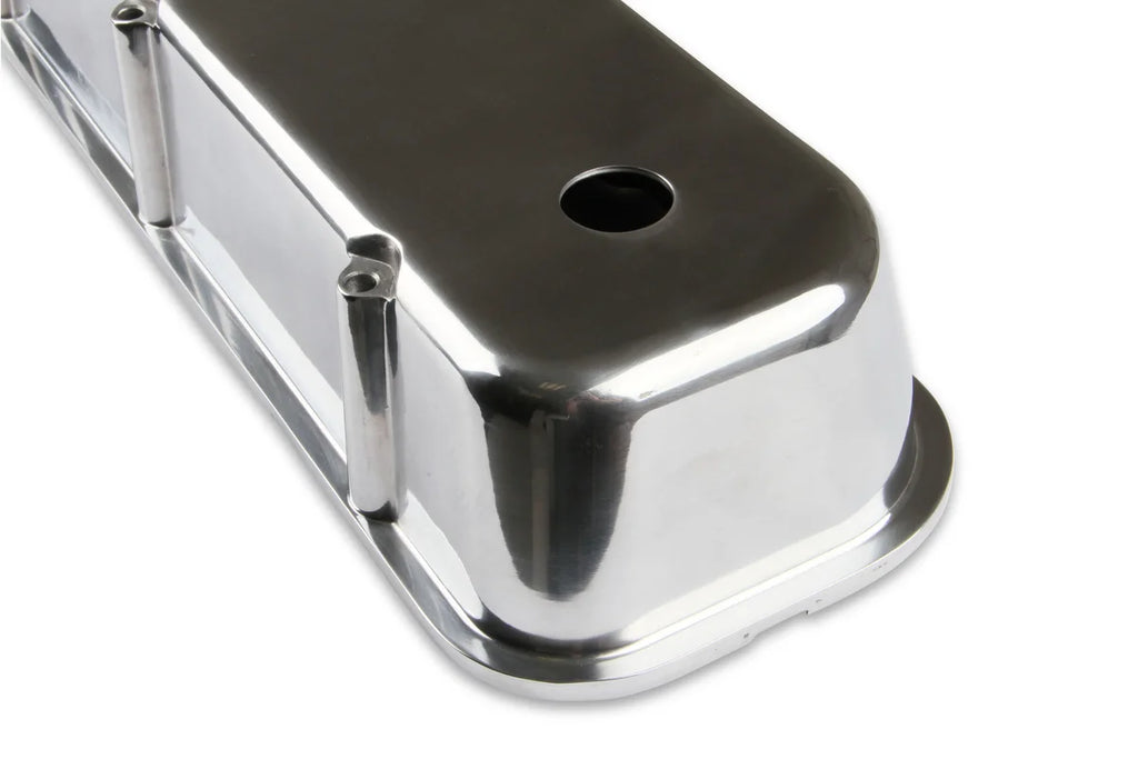 Mr Gasket Cast Aluminum Tall Valve Covers - Polished fits 1965-2000 Chevrolet / GMC - Back View