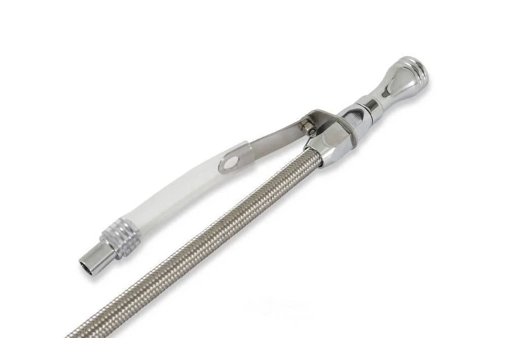 Mr Gasket Engine Oil Dipstick & Tube - Braided Stainless Steel 9705G fits 1980-1985 Buick / Cadillac / Checker - Back View