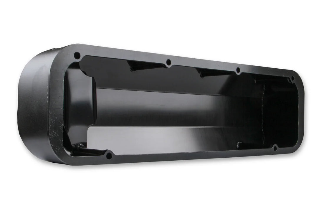 Mr Gasket Fabricated Aluminum Valve Covers - Black Finish fits 1968-1997 Ford / Lincoln / Mercury - Side View