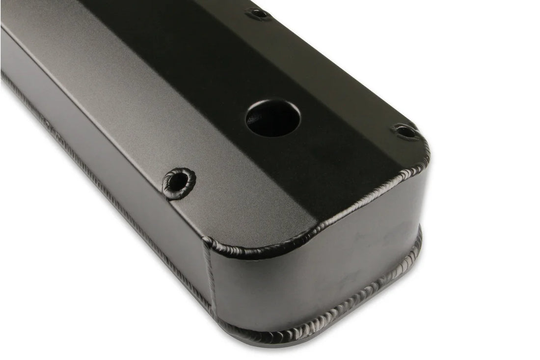 Mr Gasket Fabricated Aluminum Valve Covers - Black Finish fits 1968-1997 Ford / Lincoln / Mercury - Back View