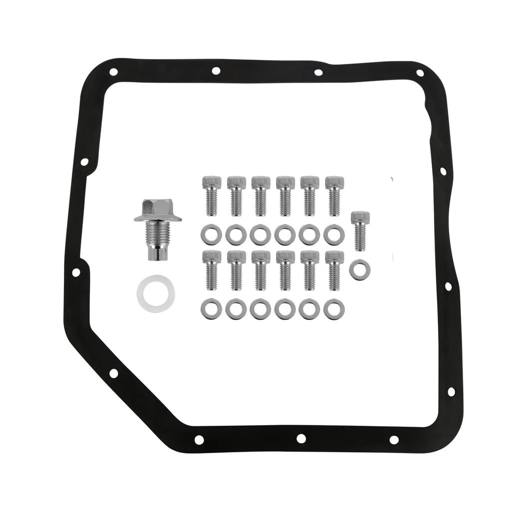 Mr Gasket Fits GM TH350. Stock depth and capacity. Finned design. 9791G - Back View