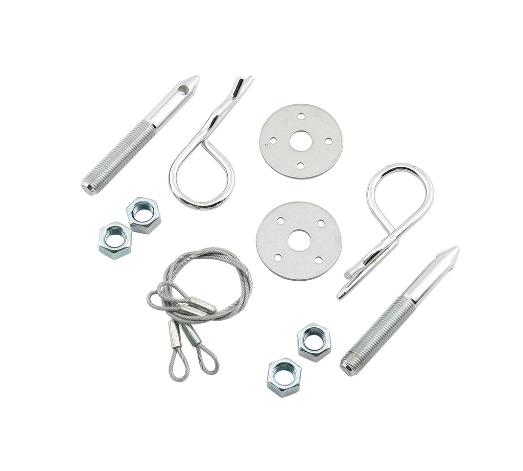 Mr Gasket Hood pin kit with hairpin style clips designed for oval track applications. 1619