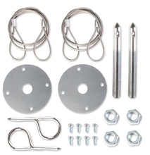 Load image into Gallery viewer, Mr Gasket Hood pin kit with hairpin style clips, lanyard cables, and scuff plates. 1616 - Main Product View