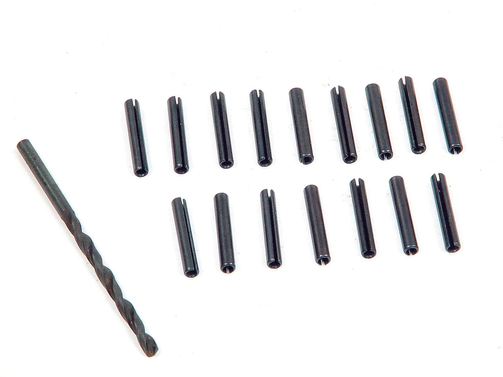 Mr Gasket Includes 16 roll pins, 1 special 5/32 inch drill bit.