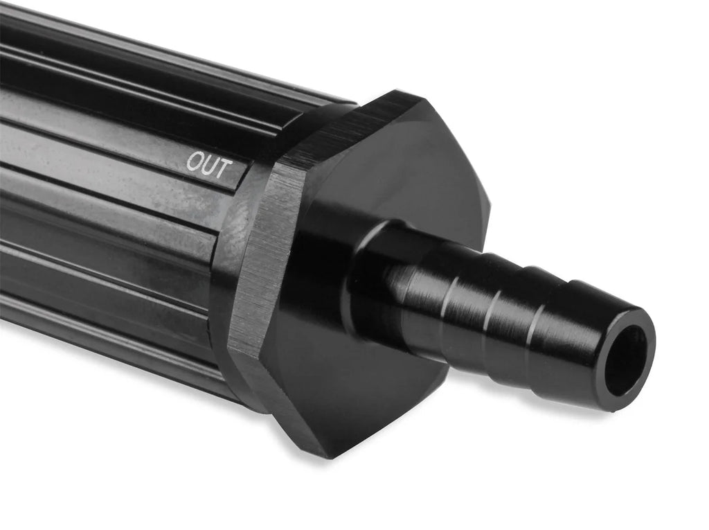 Mr Gasket Mr. Gasket 3/8 Inch Hose Barb Fuel Filter 30 Micron - Black 2007-BL - Side View