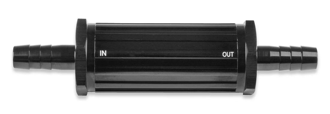Mr Gasket Mr. Gasket 3/8 Inch Hose Barb Fuel Filter 30 Micron - Black 2007-BL - Detail View