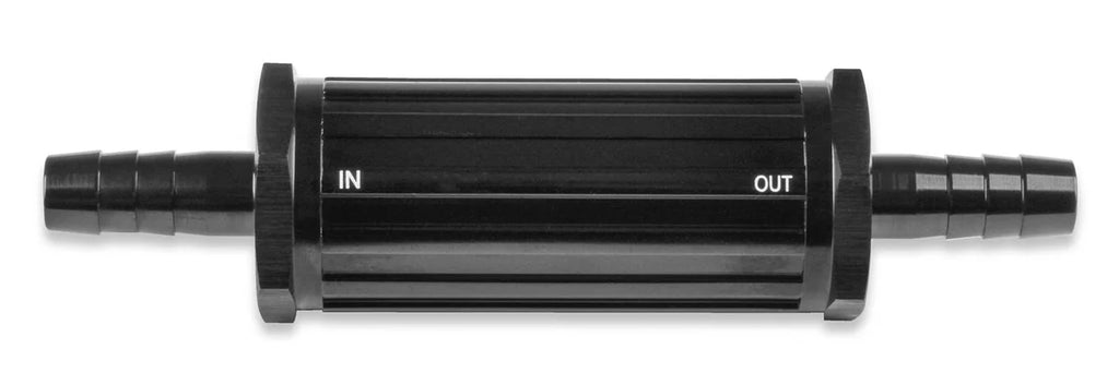 Mr Gasket Mr. Gasket 3/8 Inch Hose Barb Fuel Filter 30 Micron - Black 2007-BL - Detail View