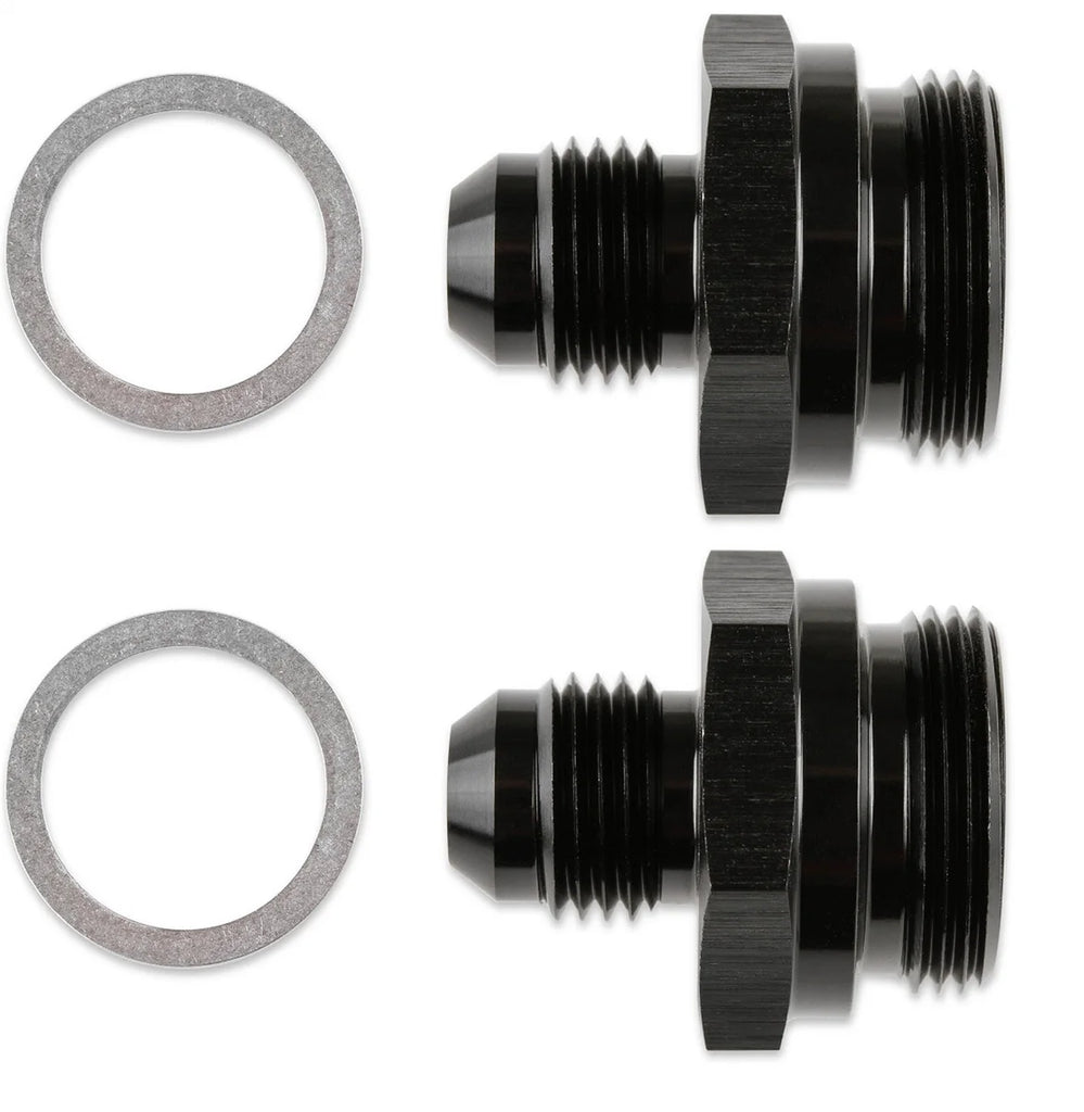 Mr Gasket Mr. Gasket -8 AN, 7/8-20 Carburetor Fittings - Black with Gaskets (2) 491948 - Main Product View