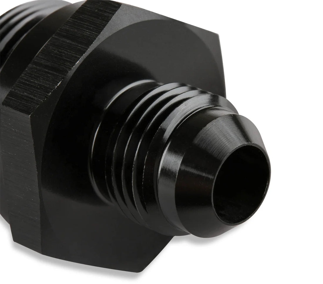 Mr Gasket Mr. Gasket -8 AN, 7/8-20 Carburetor Fittings - Black with Gaskets (2) 491948 - Side View
