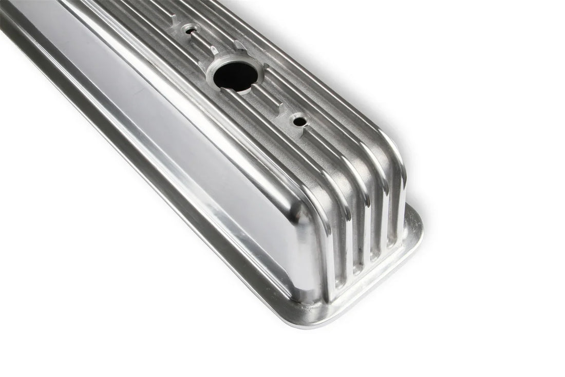 Mr Gasket Mr. Gasket Cast Aluminum Ball Milled Center Bolt Valve Covers - Polished 6856G - Back View