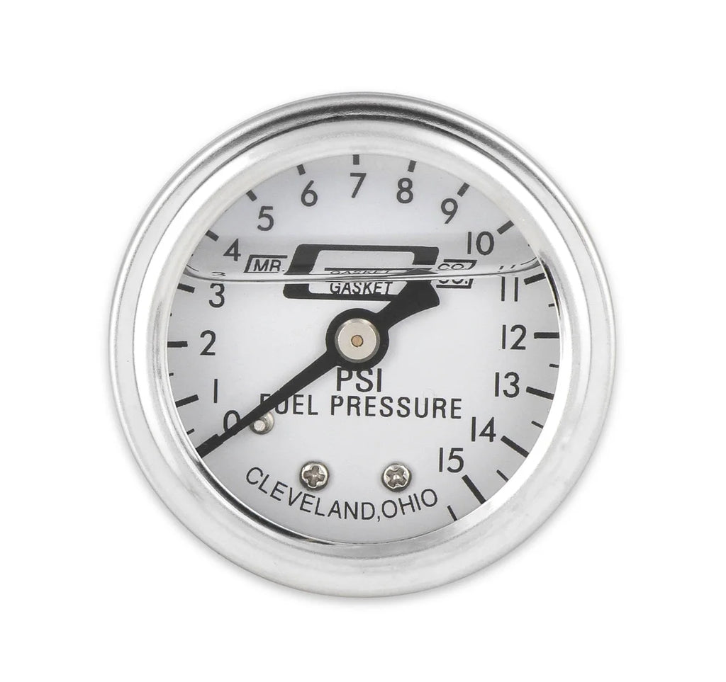 Mr Gasket Mr. Gasket Fuel Block with 0-15 PSI Liquid Filled Fuel Pressure Gauge 1564 - Side View