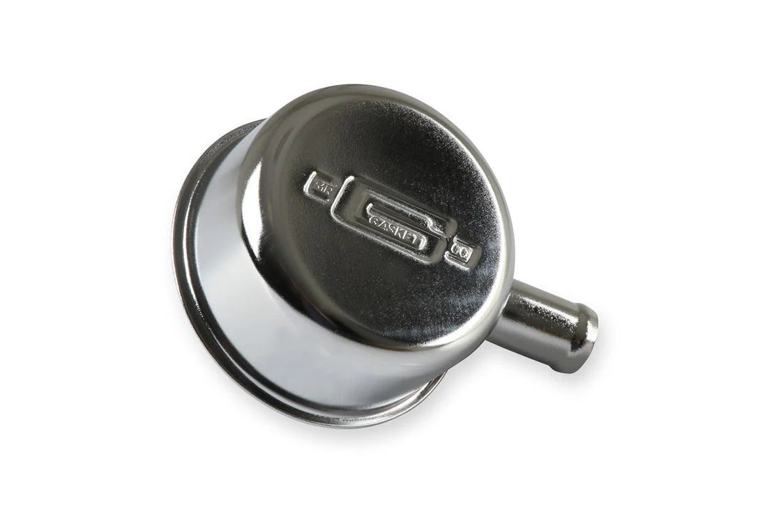 Mr Gasket Push-on style with breather tube - chrome 2054 - Side View