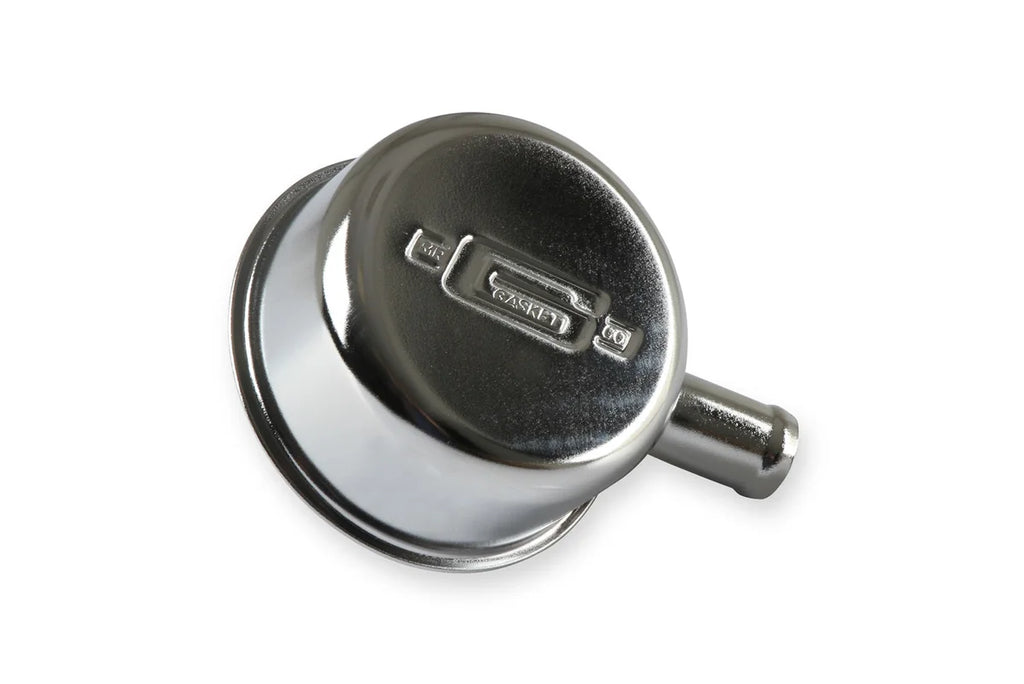 Mr Gasket Push-on style with breather tube - chrome 2054 - Side View