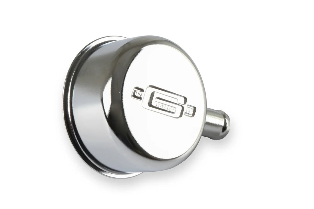 Mr Gasket Push-on style with breather tube - chrome 2054 - Back View