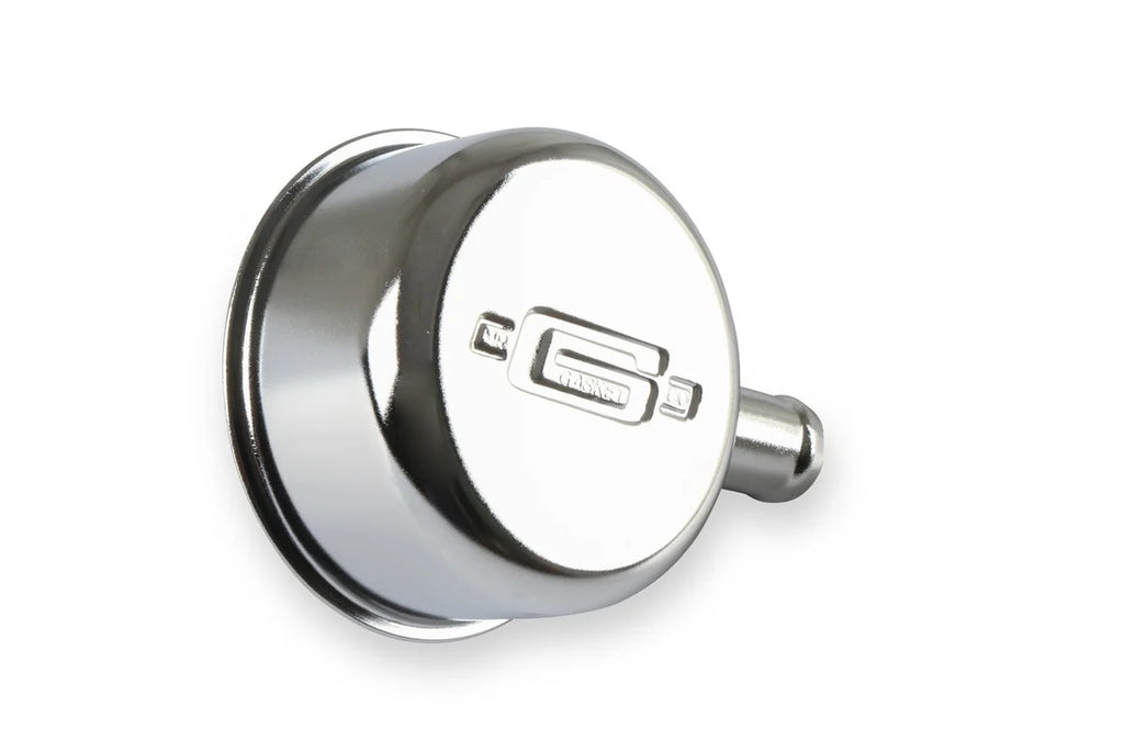 Mr Gasket Push-on style with breather tube - chrome 2054 - Back View
