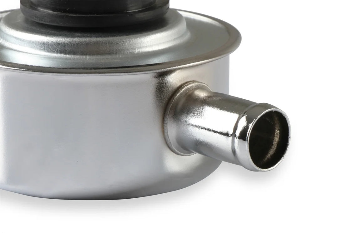 Mr Gasket Push-on style with breather tube - chrome 2054 - Installation View