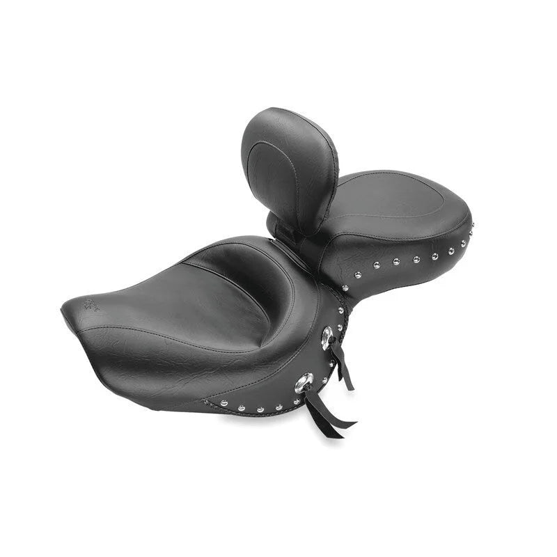 Mustang 00-08 Honda VT1100 Sabre,97-08 Spirit,87-97 Shadow Wide Touring 1PC Seat w/Studs - Black - Side View