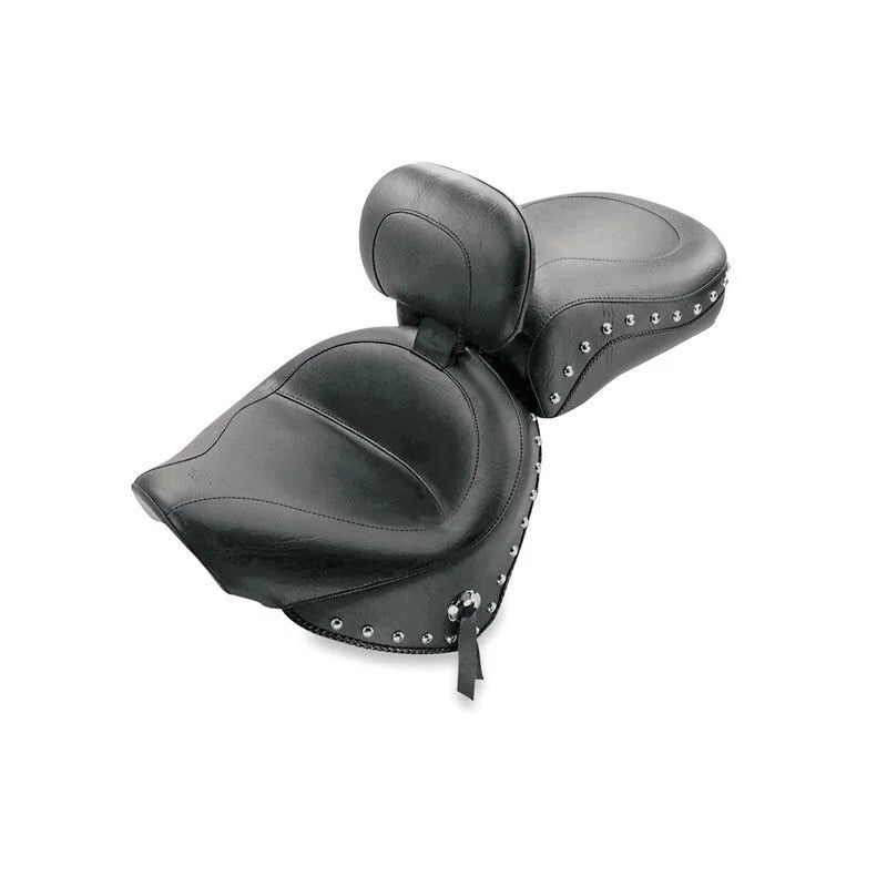 Mustang 00-11 Yamaha V-Star 1100 Classic,02-11 V-Star 1100 Silverado Touring 2PC Seat w/Studs- Black - Side View