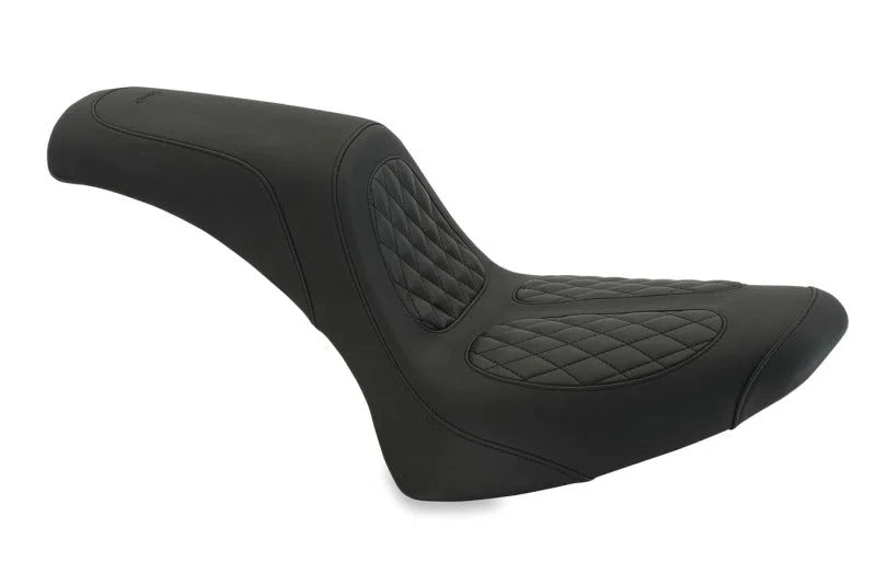 Mustang 00-15 Harley Softail Standard Rear Tire Fastback 1PC Seat w/ Diamond Stitch - Black - Side View