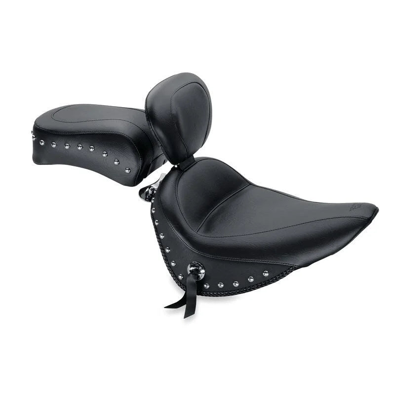 Mustang 00-15 Harley Softail Standard Rear Tire Standard Touring Solo Seat w/Driver Backrest - Black - Side View