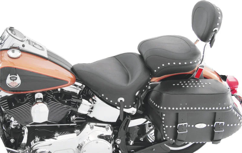Mustang 00-15 Harley Softail Standard Rear Tire Wide Touring 1PC Seat w/Studs - Black - Side View