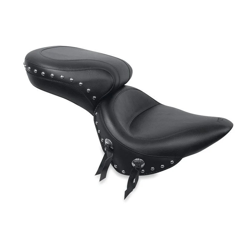 Mustang 00-15 Harley Softail Standard Rear Tire Wide Touring 1PC Seat w/Studs - Black - Detail View