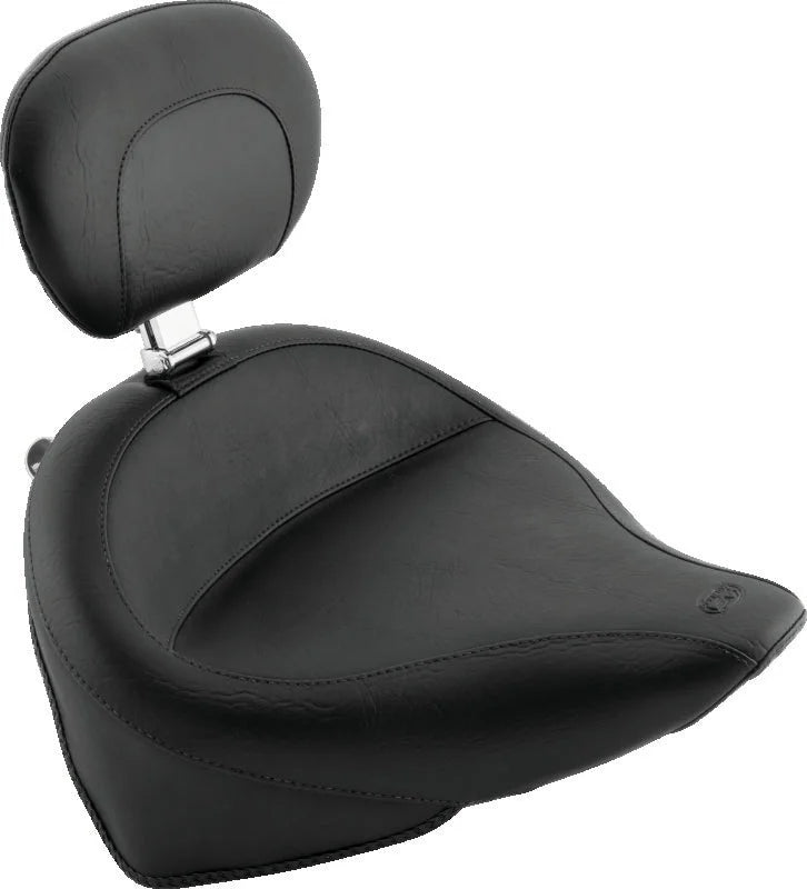 Mustang 00-15 Harley Softail Standard Rear Tire Wide Touring Solo Seat w/Driver Backrest - Black - Main Product View