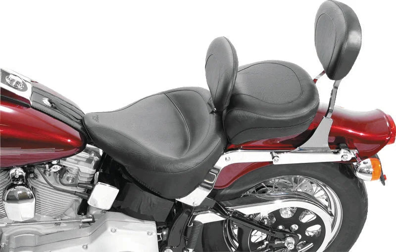 Mustang 00-15 Harley Softail Standard Rear Tire Wide Touring Solo Seat w/Driver Backrest - Black - Detail View