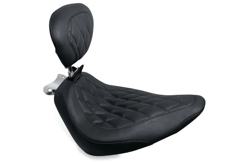 Mustang 00-15 Harley Softail Standard Rear Tire Wide Tripper Solo Seat w/Driver Backrest - Black - Side View