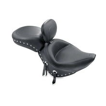 Load image into Gallery viewer, Mustang 00-15 Harley Softail Std Rear Tire Wide Touring Solo Seat w/Driver Backrest w/Studs - Black - Side View