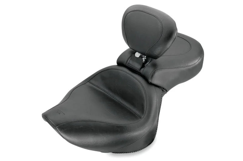 Mustang 01-08 Honda VT750DC Spirit Wide Touring 1PC Seat w/ Driver Backrest - Black - Side View