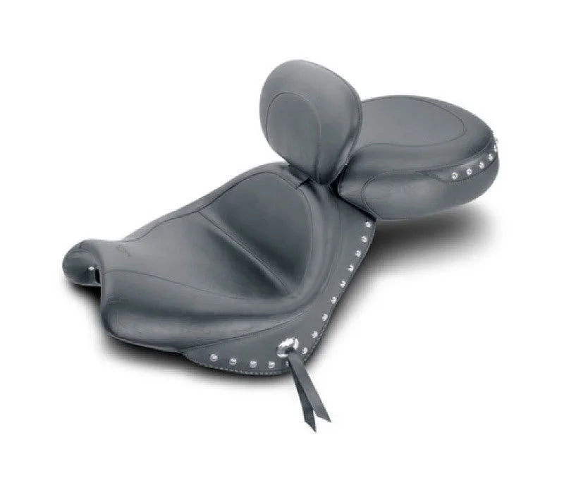 Mustang 02-08 Honda VTX1800 Retro, S ,T Wide Touring 2PC Seat w/Driver Backrest Studs - Black - Main Product View