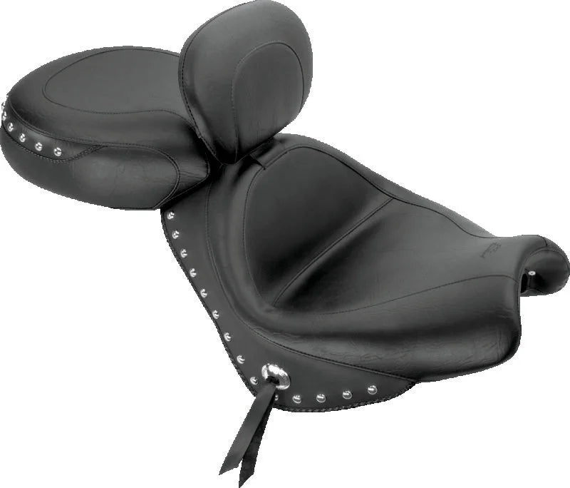 Mustang 02-08 Honda VTX1800 Retro, S ,T Wide Touring 2PC Seat w/Driver Backrest Studs - Black - Side View