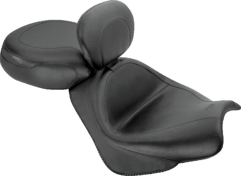 Mustang 02-08 Honda VTX1800 Retro, S, T Wide Touring 2PC Seat w/ Driver Backrest - Black - Side View