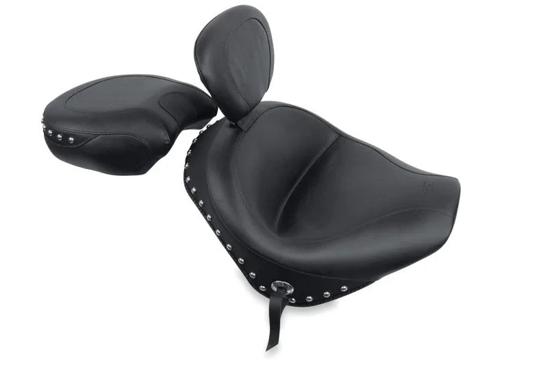 Mustang 02-09 Honda VTX1300 Retro, S ,T Wide Touring 2PC Seat w/Driver Backrest Studs - Black - Main Product View