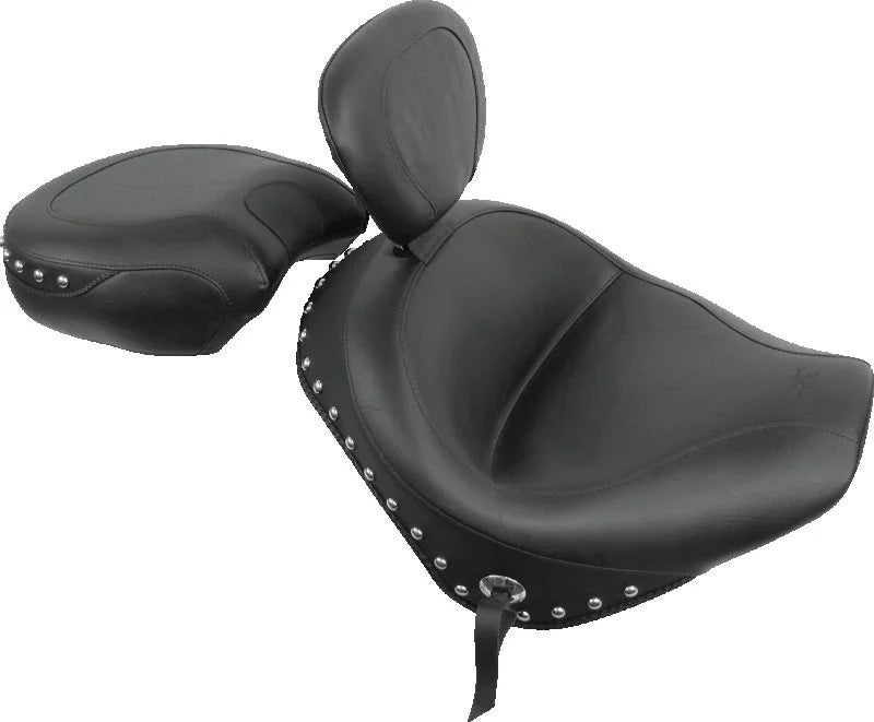 Mustang 02-09 Honda VTX1300 Retro, S ,T Wide Touring 2PC Seat w/Driver Backrest Studs - Black - Side View