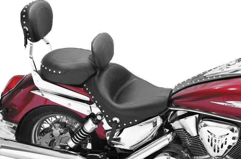 Mustang 02-09 Honda VTX1300 Retro, S ,T Wide Touring 2PC Seat w/Driver Backrest Studs - Black - Detail View
