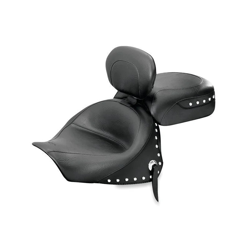 Mustang 03-08 Kawasaki Vulcan 1600 Classic,05-08 Nomad Tour 2PC Seat w/Driver Backrest Studs - Black - Side View