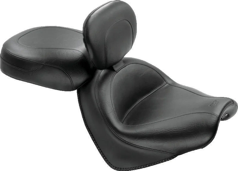 Mustang 04-09 Honda VTX1300C Wide Touring 2PC Seat w/Driver Backrest - Black - Side View
