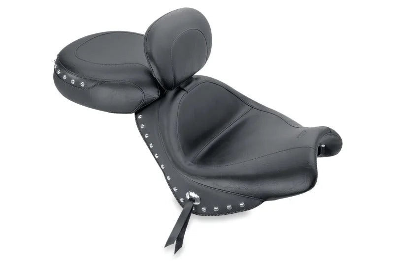 Mustang 04-09 Honda VTX1300C Wide Touring 2PC Seat w/Driver Backrest Studs - Black - Main Product View
